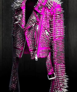 Electric Punk Fuchsia Spiked Leather Jacket